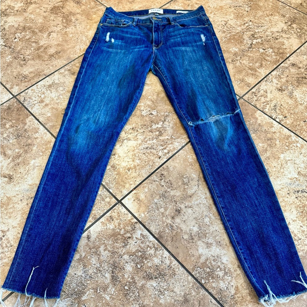 Frame Le Skinny de Jeanne Ankle Skinny Jeans Women's Size 30 Mid Rise Dark Blue